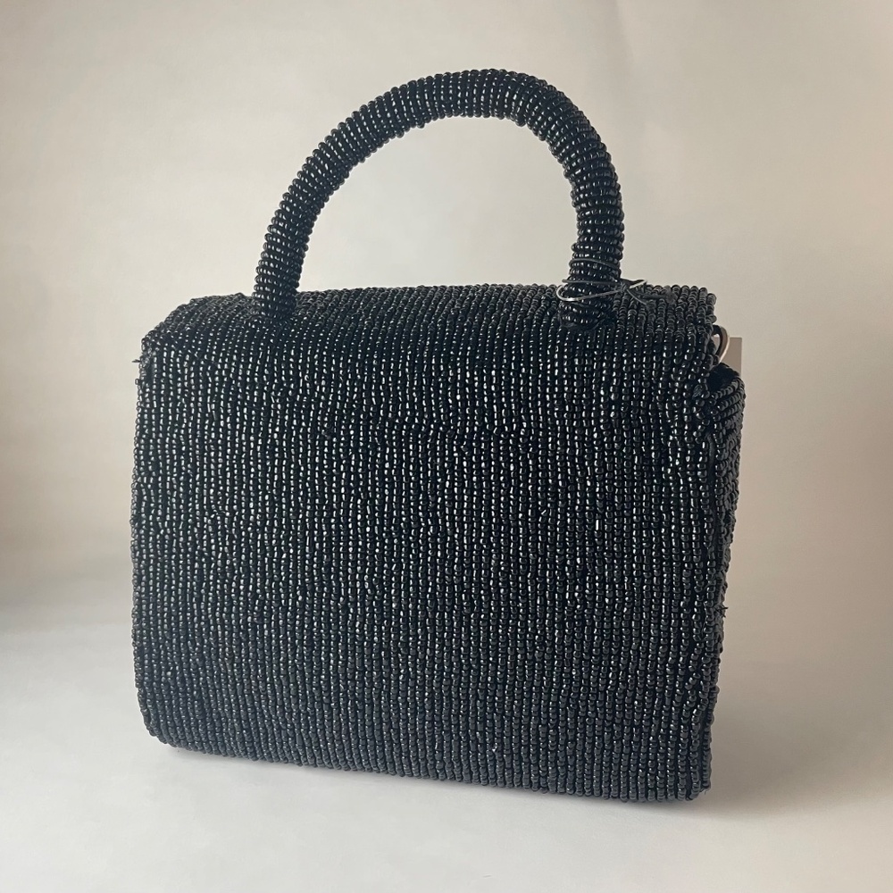 Rachel Zoe Black Beaded Handle Bag / Clutch w Removable Chain Strap Boxed Gift - Picture 6 of 6
